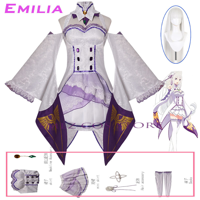 Anime Cosplay Dress - Emilia Cosplay Anime Re Zero Kara